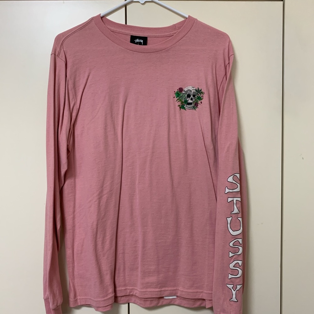 pink long sleeve stussy shirt